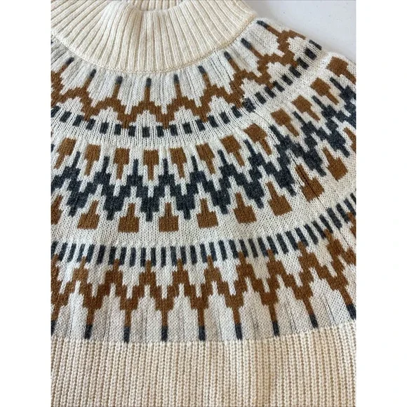 J. Crew Fair Isle Mockneck Pullover‎ Sweater Neutral Cream Tan Wool Blend MED. - Picture 5 of 9